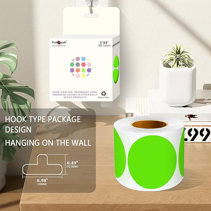 PARLAIM 3" Diameter Round Light Green Color Coding Sticker, 4 Rolls 2000PCS Circle Dot Label,Permanent for Inventory Box Labeling
