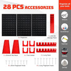 Goplus Garage Pegboard Tool Organizer, 4ft Metal Pegboard Wall Organizer w/3 Pegboards, Drill Bit Rack, Wrench Rack, Hooks Accessories, Wall-Mounted Tool Storage Peg Board for Workshop, Black