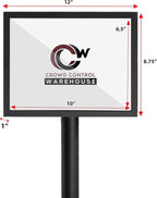 Crowd Control Warehouse Pedestal Standing Floor Sign Frame with Sloped Base, 8.5x11 Inch Horizontal, Satin Brass