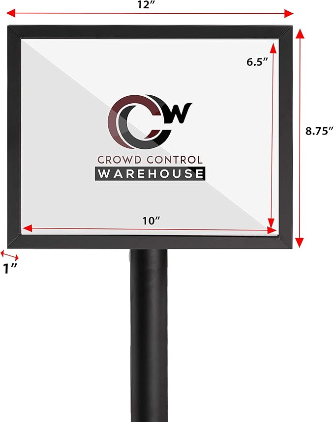 Crowd Control Warehouse Pedestal Standing Floor Sign Frame with Sloped Base, 8.5x11 Inch Horizontal, Satin Brass