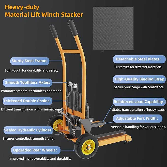 Hydraulic Material Lift Pallet Truck 441 lbs Manual Winch Stacker 36" Max Lift Height, Lift Table Cart