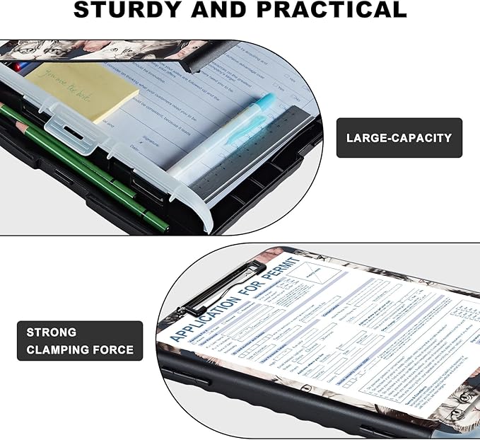 Clipboard with Storage,Storage Clipboard with Pen Holder,Heavy Duty Plastic Storage Clipboard with Low Profile Clip, Clipboard Folder, Teacher Must Haves, Office Supplies,Many Cute Cats