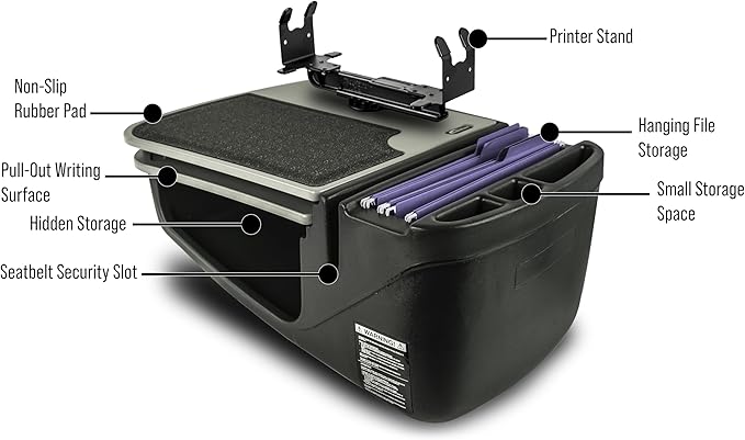 AutoExec GripMaster Car Desk for Your Vehicle Workstation and Mobile Office, Grey with Printer Stand