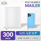 ABC PACK & SUPPLY Poly Bubble Mailers, 6.5 x 9 Inch. Pack of 300 White Padded Envelopes Self Seal. Tear-Proof Gift Bubble Envelopes. Waterproof Packaging for Small Business. Cushioning Book Mailers
