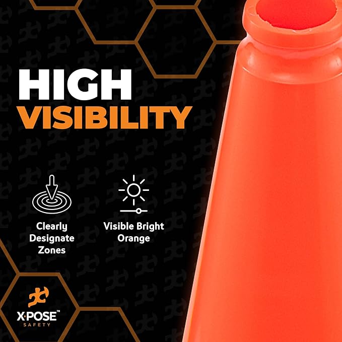 Xpose Safety 18 Inch Orange Traffic Cones, 4-Pack - Multipurpose PVC Plastic Safety Cone for Parking, Soccer, Caution, Kids and Construction - DOT Approved