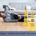 BESEA Caution Wet Floor Signs 4Pack Heavy Duty Caution Cones to Avoid Slipping When Wet Sign, Yellow 4 Sides Bilingual Printing Avoid Fall Slip Accident for Indoors&Outdoors