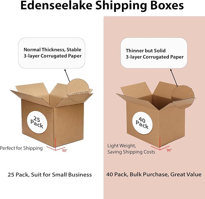 Edenseelake 40 Pack 8x8x4 inches Shipping Boxes Small Cardboard Boxes for Packing, Moving, Mailing, Brown