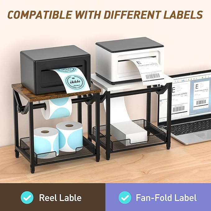ikkle Label Holder for Rolls and Fanfold Labels, Wooden Thermal Label Holder for Desktop Label Printer, Shipping Label Holder for Thermal Printer Accessory, Ideal for Home, Office, Small Businesses