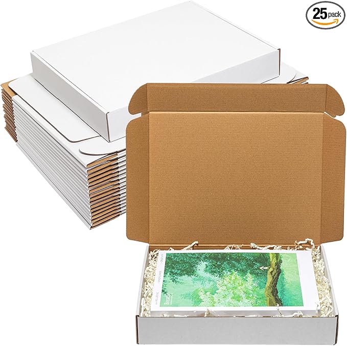 Shipping Boxes 12x9x2" 25 Pack - White Corrugated Cardboard Box Mailers for Small Business, Literature Mailer Box Packaging Supplies