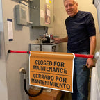 SmartSign "Closed For Maintenance" Bilingual Hanging Doorway Barricade Sign, Spring-loaded Adjustable Twist-To-Tighten Aluminum Pole & 11.25" x 18" Vinyl Sign Kit, Black/Orange, USA-Made