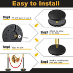 Blulu 8 Sets Stainless Steel Stanchion Set 8 Crowd Control Poles 7 Velvet Ropes and 2 A4 Sign Holders Carpet Ropes and Hollow Base Poles Easy Assembly Safety Barrier for Event Party(Black Gold)