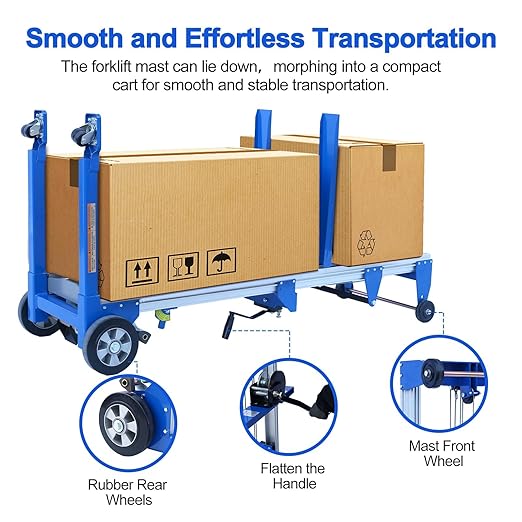 122" 400lbs Material Lift Winch Stacker, Hand Winch Lift Truck with Fixed-Leg, Manual Material Lifter Pallet Stacker for Contractor, Workshop, Industrial, 34.60" L x 24.80" W