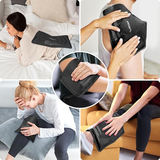 APEXUP Gel Ice Packs for Injuries Reusable, Flexible Double Sided Cold Packs for Injuries, Ice Pack for Knee, Shoulder, Back, Hip, Leg, Arm (Black, L, 2PK)