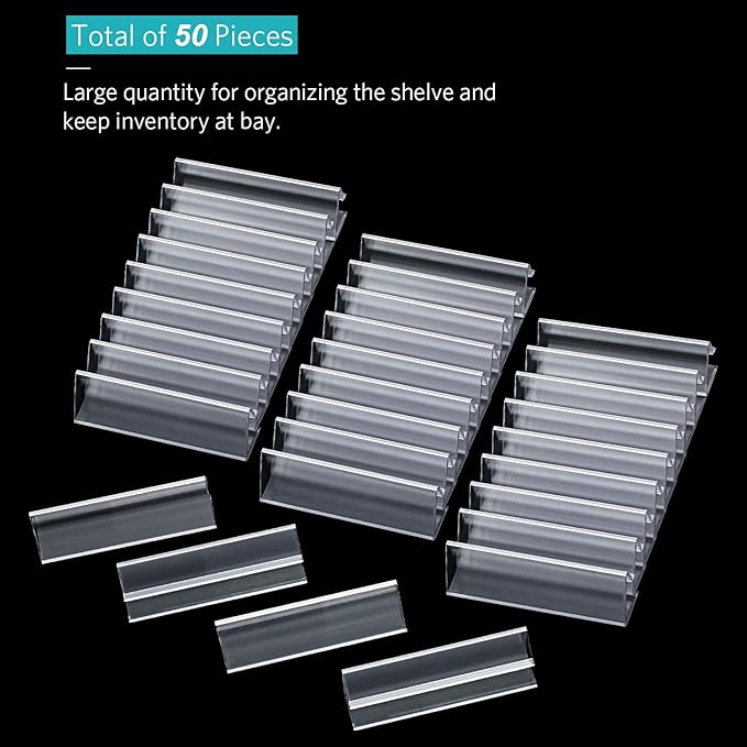 Outus Plastic Label Holder Wire Shelf Label Holder 3 x 0.875 Inches Pockets Shelf Price Tag Holders for Supermarket Library Kitchen Bookshelf Storage Bins(50 Pieces)