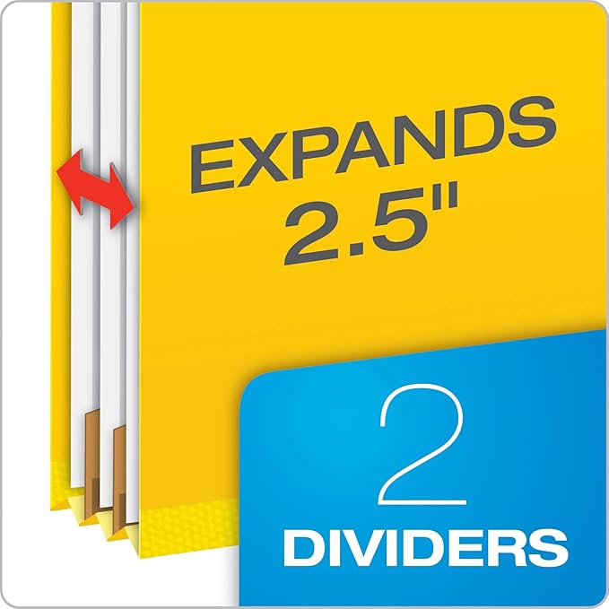Pendaflex Classification Folders, 2 Dividers, 2" Fasteners, Letter Size, Yellow, 10/Box (24134P)