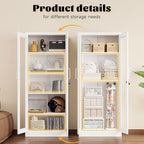 Metal Storage Cabinet with Lock and Glass Doors,Glass Display Cabinet,67" Tall White Storage Cabinets,Locking Curio Cabinets with 5 Shelves for Collectibles,Home,Office,Living Room