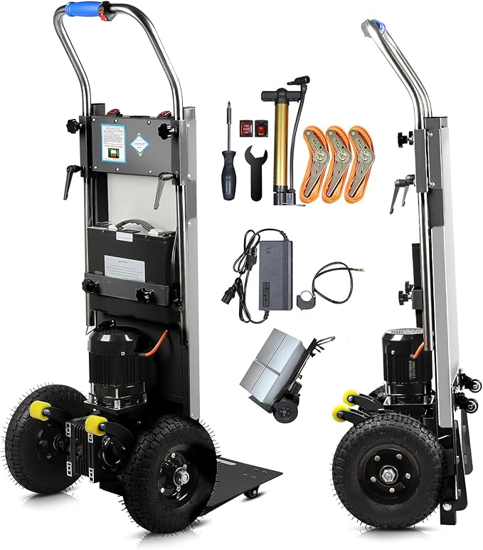 Electric Stair Climbing Dolly, 1250W Electric Hand Truck with Telescopic Handle, 3 Mode Folding Stair Climber 900lbs Max Load Capacity for Effortless Moving of Furniture & Equipment (Black)
