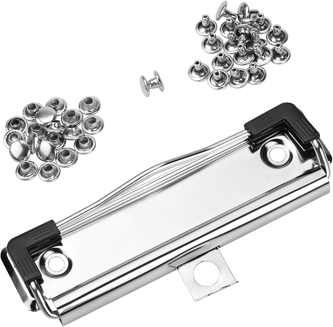 Meetory 15 Pack Clipboard Clips 3.94" Mountable Stainless Metal Clipboards Hardware with Rubber Grip and Hanging Hole(Included 30 Piece Rivets)