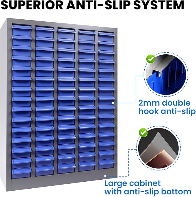 75 Drawer Heavy Duty Parts Cabinet,2mm Steel Frame & ABS Drawers with Labels/Divider,550Lbs Capacity Nut Bolt Screw Organizer for Workshop,Garage,Hardware Storage