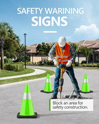 (4 Pack) BATTIFE Traffic Cones 18 Inch with Black Weighted Base, PVC Green Cone for Traffic Control,Construction Events, Driveway Road Parking Lot
