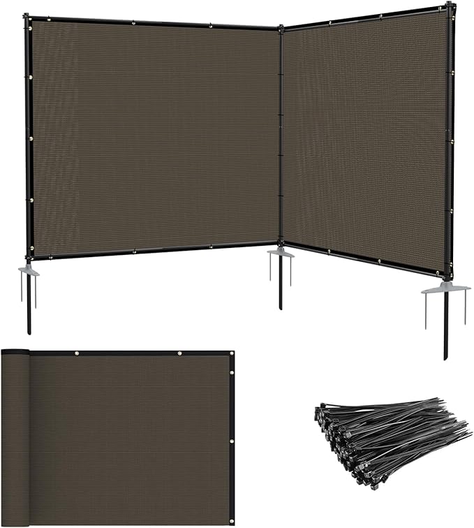 Patio 6' x 8' Outdoor Privacy Screen Freestanding Temporary Fence Panels Net Cover with Metal Poles for Outside Backyard Pool Garden Air Conditioner Fencing, Brown