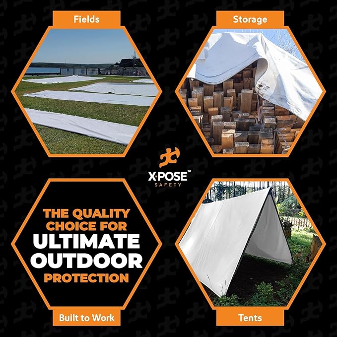 Heavy Duty White Poly Tarp 24' X 24' - Bulk Half Pallet (25 Pack) - Multipurpose Protective Cover - Durable, Weather Proof & Tear Resistant - 12 Mil Thick Polyethylene - by Xpose Safety