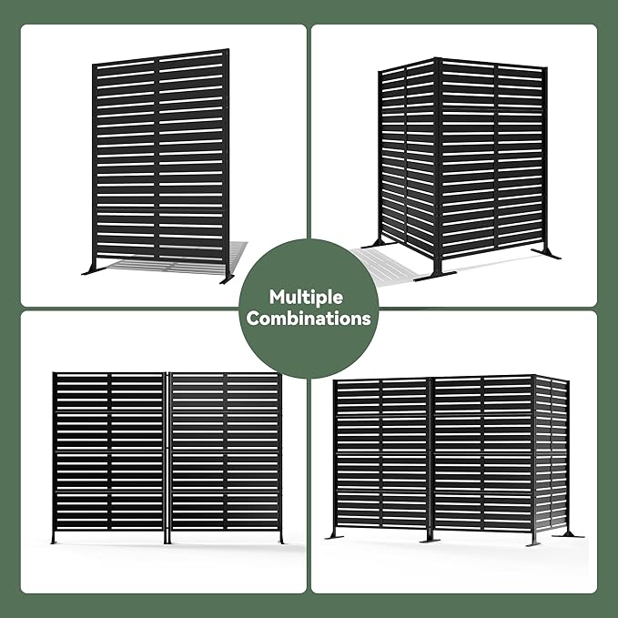 Modern Shade Metal Privacy Screen 72" H x 48" W, Freestanding Decorative Outdoor Privacy Fence Panels for Instant Privacy & Space Division, Patio Screens for Patios Outside Outdoor, Black, 3 Panel