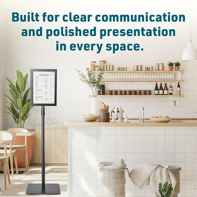 1 PACK Double-Sided Adjustable Heavy Duty Pedestal Sign Holder Stand for Display - Indoor/Outdoor Floor Sign Stand with Base 8.5x11 inches (Horizontal and Vertical Orientation) - includes dry erase marker