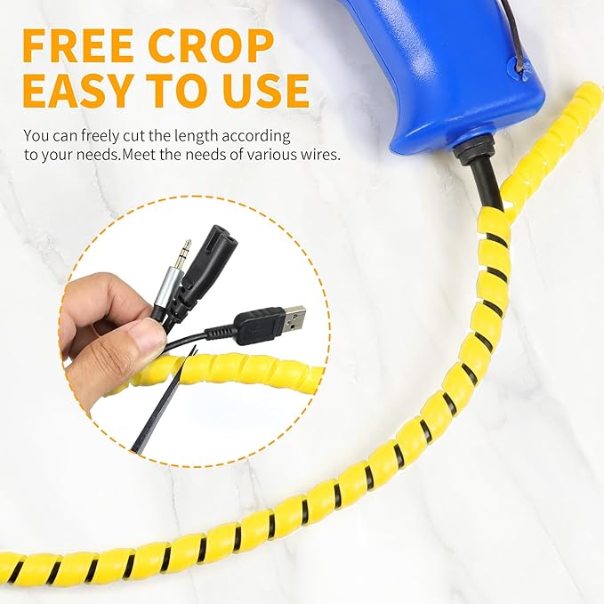 Spiral Cable Wrap, 16.4ft, 33ft Wire Protection Sleeve Cover Cable Organizer Pipe Flexible Spiral Wrap Winding Tube Prevent Cat from Chewing Cables (Yellow, 8mm (5/16")-16.4ft)