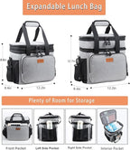Double Decker XLarge Lunch Box, Insulated Heavy Duty Lunch Bag Waterproof Leakproof Durable Cooler Bag for Men Women Adults Work Picnic Camping Trip, 22L, Grey