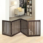 unipaws 24" H Free Standing Pet Gate for Dog Cat, Wooden Dog Gates for Doorway, Stairs, Step Over Foldable Pet Fence for The House, Expandable Dog Barrier, Indoor Use, Espresso