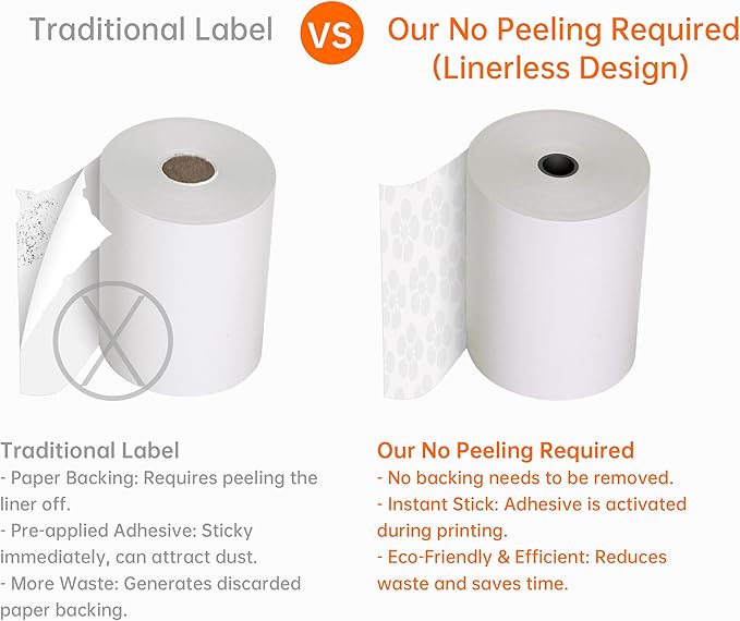 Sticky Thermal Receipt Paper 3 1/8" x 170' | 6 Rolls Linerless Wrinkle-Free Adhesive | For TOAST POS, Epson TM-L90, Kitchen Order, Delivery & Shipping Labels | Residue-Free