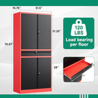Letaya Metal Garage Storage Cabinet with Drawer,4 Door Tool Cabinet with Adjustable Shelves for Garage Home Office Utility Room (Red)