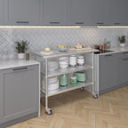 AmGood Stainless Steel Work Table with 2 Shelves and Casters | Metal Utility Table On Wheels (Stainless Steel Work Table with 2 Shelves + Casters, 48" Long x 24" Deep)