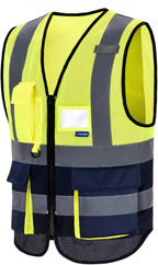 A-SAFETY High Visibility Mesh Safety Reflective Vest with Pockets and Zipper,Hi Vis Viz Reflective Safety Vest(Yellow&Navy Mesh M)