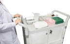 JaboEquip Large Lockable Medical Cart 3 Shelf Hospital Cart Overall Size L34.43xD19.69 inch, JBG-3D2, 606 lbs Load Cap. Off-White (Light Grey) Color