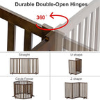 36" Height Extra Tall Freestanding Pet Gate, Solid Wood Folding Safety Fence Wooden Dog Gate with 2 PCs Support Feet Ideal for Stairs, Doorways, Halls, Kitchens, Heavy Duty Gates, 3 Panels, Walnut