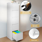 5 Drawer File Cabinet with Lock, Vertical Filing Cabinets for Home Office, Metal Storage Cabinets, Heavy Duty File Cabinet for Letter/Legal/A4/F4 Size Amssebly Required, White