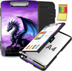 Clipboard with Storage,Office Supplies Nursing Clipboards Folder with Pen Holder Plastic Storage ClipBoard Foldable for Teacher Nurse,Purple Dragon