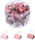Temiary Aesthetic Binder Clips, 48 Pcs 0.98 Inches Small Metal Binder Clip with Clear Storage Container, Binding Paperwork Clamps for School Teachers Office Supplies (Pink)