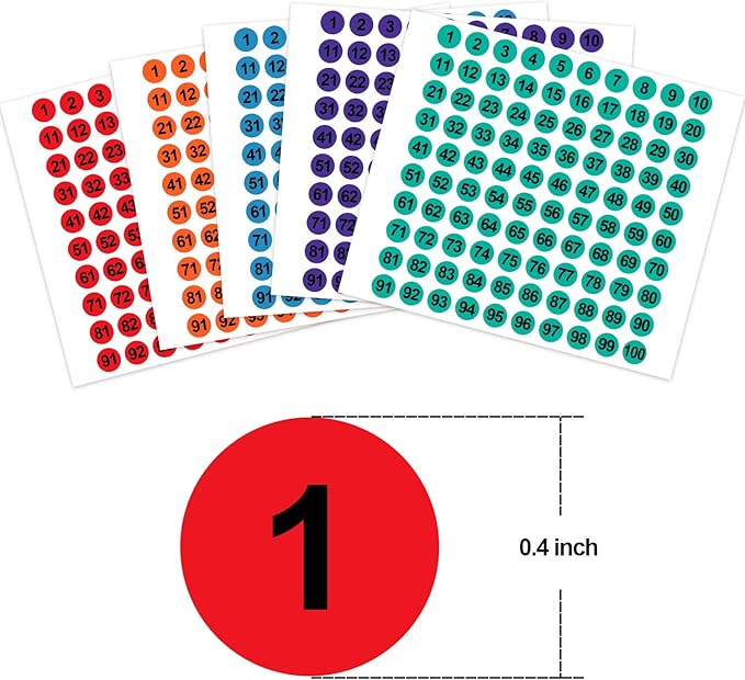 Outus 5000 Pcs 0.4 Inch 1 to 100 Number Stickers Small Number Dot Labels Consecutive Inventory Locker Storage Organizing Removable Stickers for Indoor Outdoor Office Colorful
