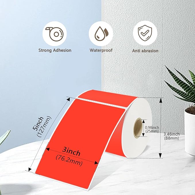 3x5 Inch Thermal Label Stickers,300Pcs Waterproof Rectangle Labels for Storage Bins,Moving Boxes,Address & Inventory Organization,Small Business Labeling,Fluorescent Red