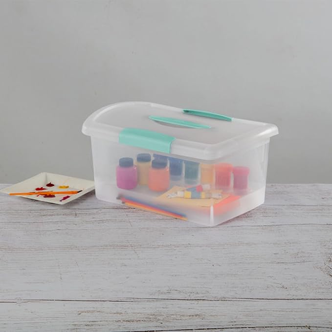 Sterilite Medium Nesting ShowOffs, Stackable Small Storage Bin with Latching Lid and Handle, Plastic Container to Organize Home, Clear, 30-Pack