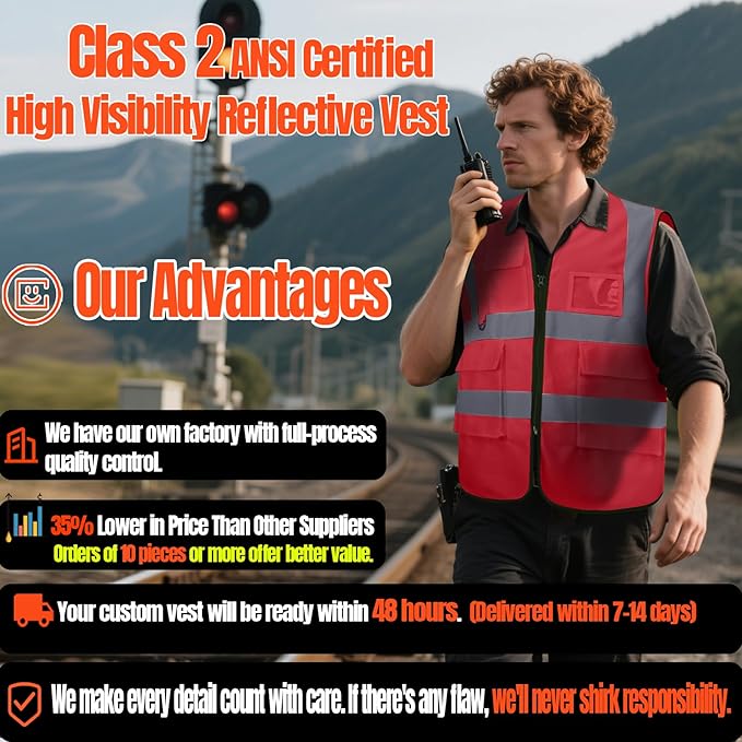 BeautyWill 10/20 Pack Custom Logo Safety Vest,Bulk High Visibility Class 2 Reflective Work Vests