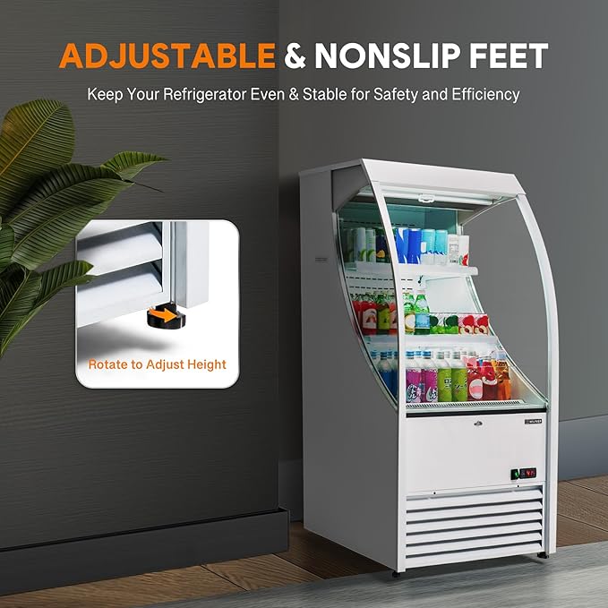 Wilprep Commercial Display Refrigerator, 27" Open Air Merchandiser with 6.7 cu. ft. Volume LED Lighting Night Curtain, Grab and Go Display Refrigerator Showcase for Store Cafe Bar Shop