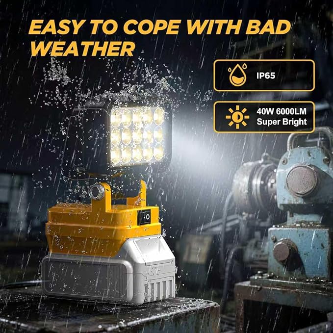 2Pack 6000 Lumen LED Work Light Compatible with Dewalt 20V Max Battery, Cordless Jobsite Flood Light with Dual USB-A Charging Ports, Bright Portable Outdoor Flashlight (Battery Not Included)