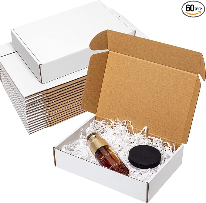 Shipping Boxes 9x6x2" 60 Pack - White Corrugated Cardboard Mailing Box for Small Business - Literature Mailer Packaging Supplies