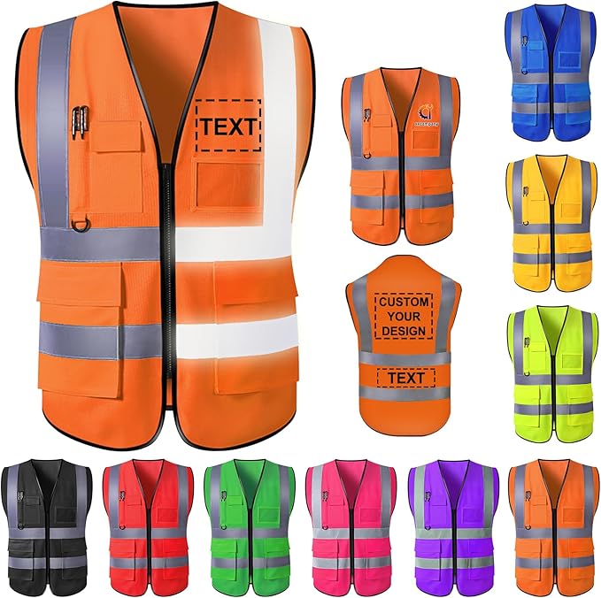 Custom Safety Vest for Men High Visibility Protective Workwear 5 Pockets Class 2 With Reflective Strip