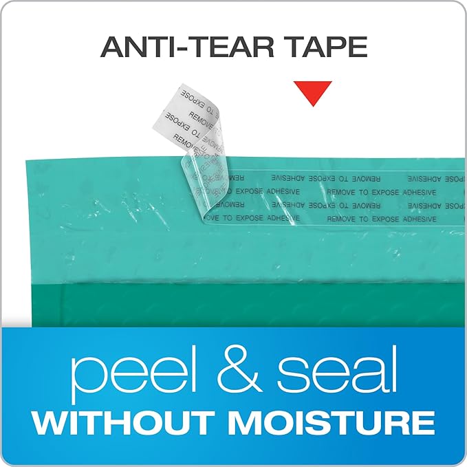 Quality Park Bubble Mailers, 6" x 9", Turquoise Poly Mailers, Padded Envelopes, Shipping Bags, Water Resistant, Self Seal, 50 Per Box (QUA85913)