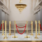 10PCS Gold Stanchion Post, 5 Ft Red Velvet Rope Stainless Steel Crowd Control Barriers Used for Theaters Parties Wedding Museums Exhibition